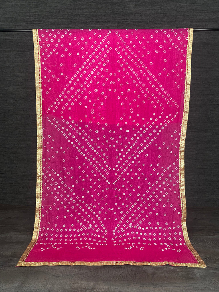 Pink Color Lace Border Original Bandhej Silk Dupatta Clothsvilla
