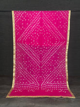 Load image into Gallery viewer, Pink Color Lace Border Original Bandhej Silk Dupatta Clothsvilla