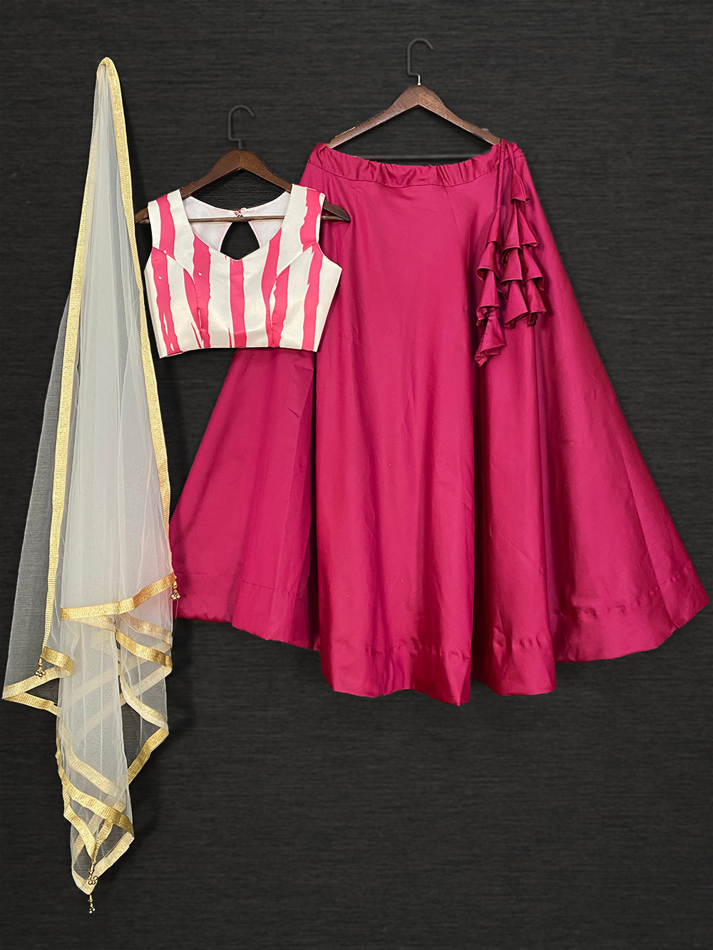 Pink Color Plain Taffeta Satin Silk Lehenga Choli Set Clothsvilla Main image