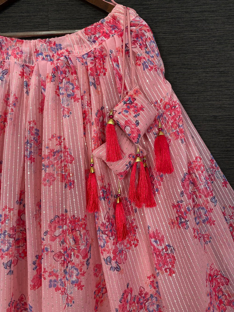 Pink Color Embroidery Work Georgette Lehenga Choli With Leheriya Dupatta Clothsvilla
