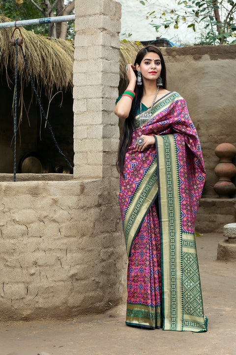 Pink-Green Weaving Banarasi Silk Bridal Wear Saree ClothsVilla Main image
