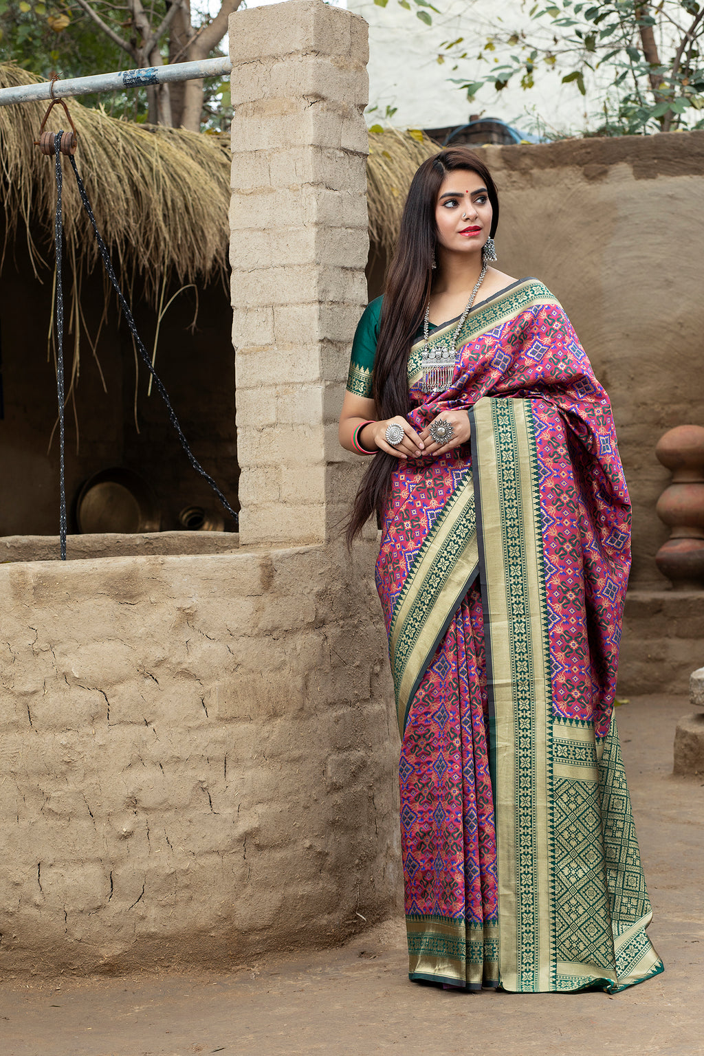 Pink-Green Weaving Banarasi Silk Bridal Wear Saree ClothsVilla
