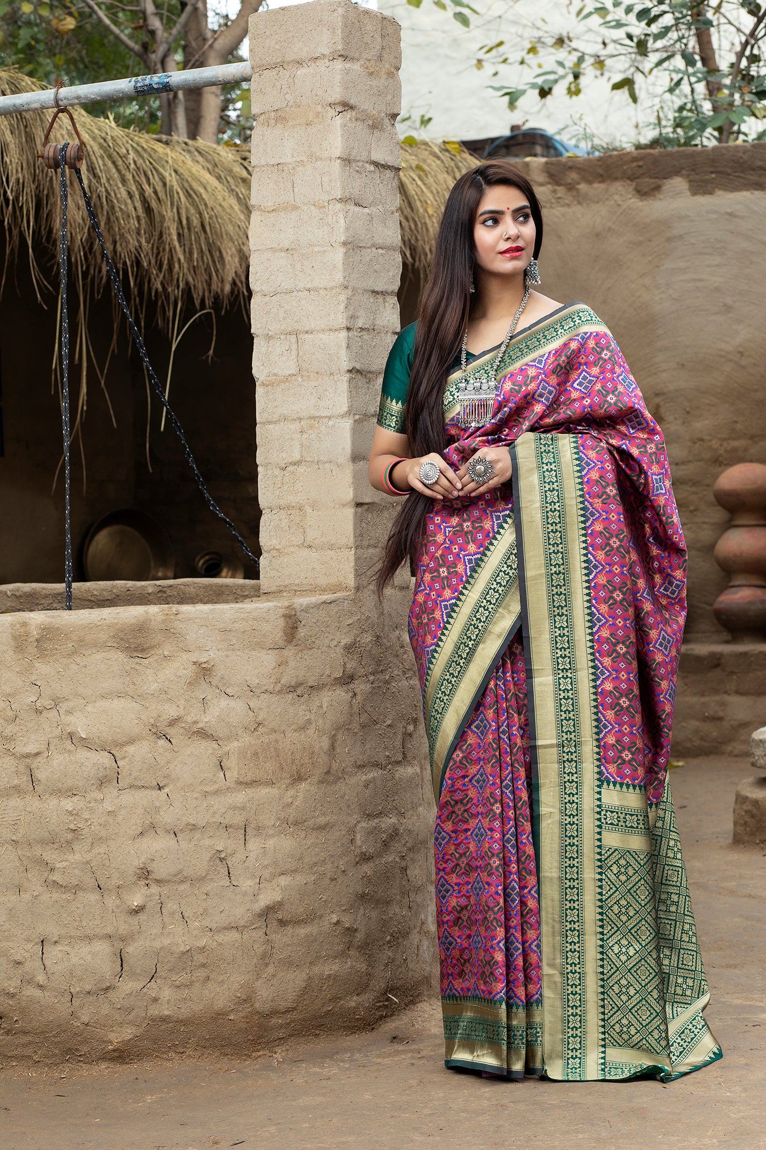 Pink-Green Weaving Banarasi Silk Bridal Wear Saree ClothsVilla