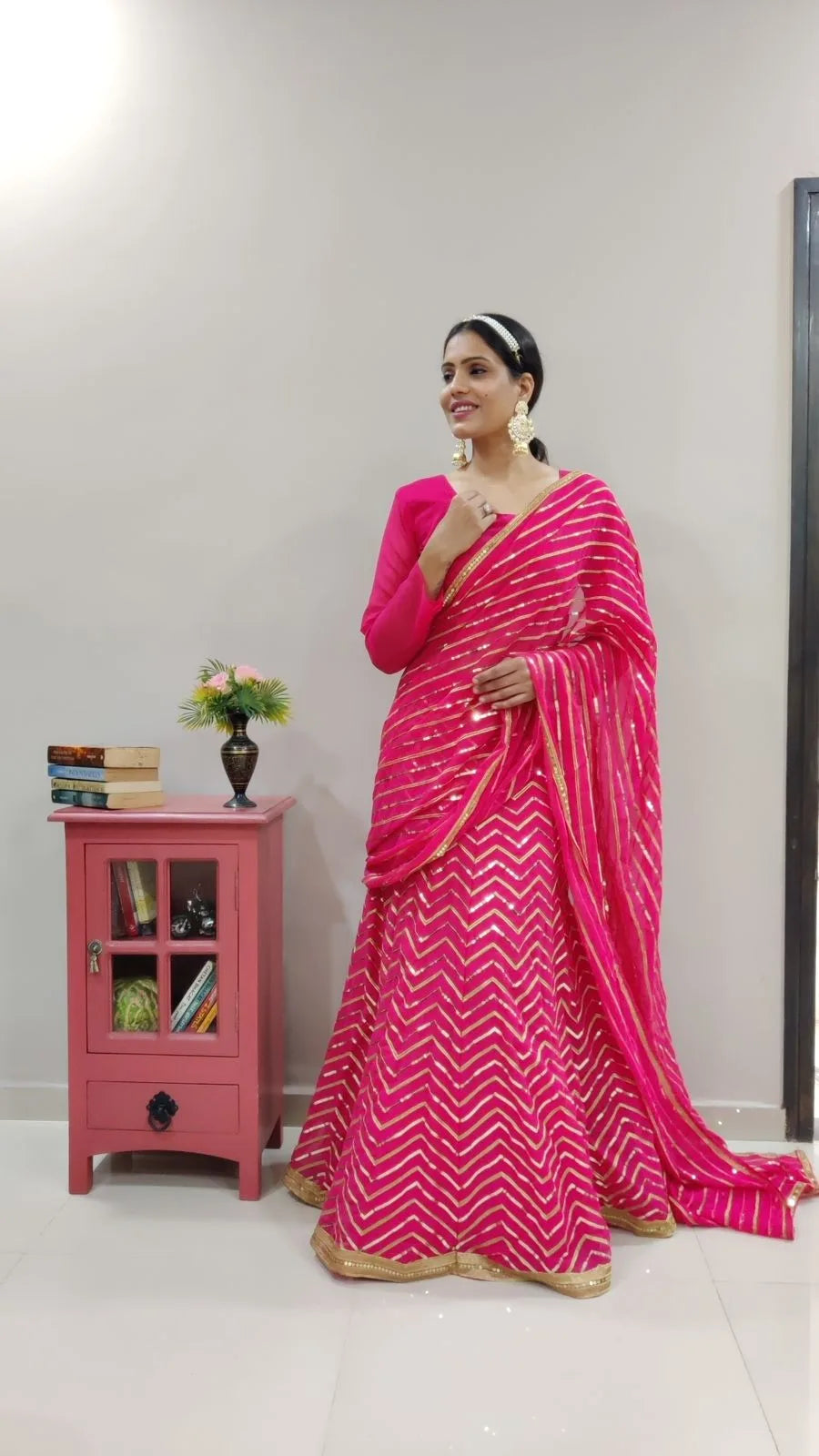 Pink Lehenga Saree in Georgette With Sequence Work Clothsvilla Main image