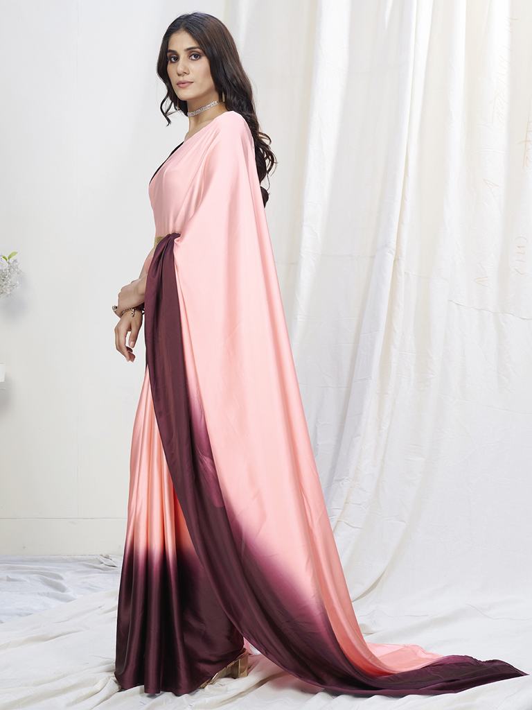Pink-Wine Lycra Based Saree Secondary image