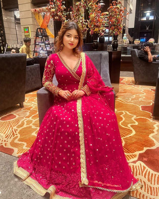 Pink Anarkali Gown in Georgette with Embroidery Sequence Work ClothsVilla