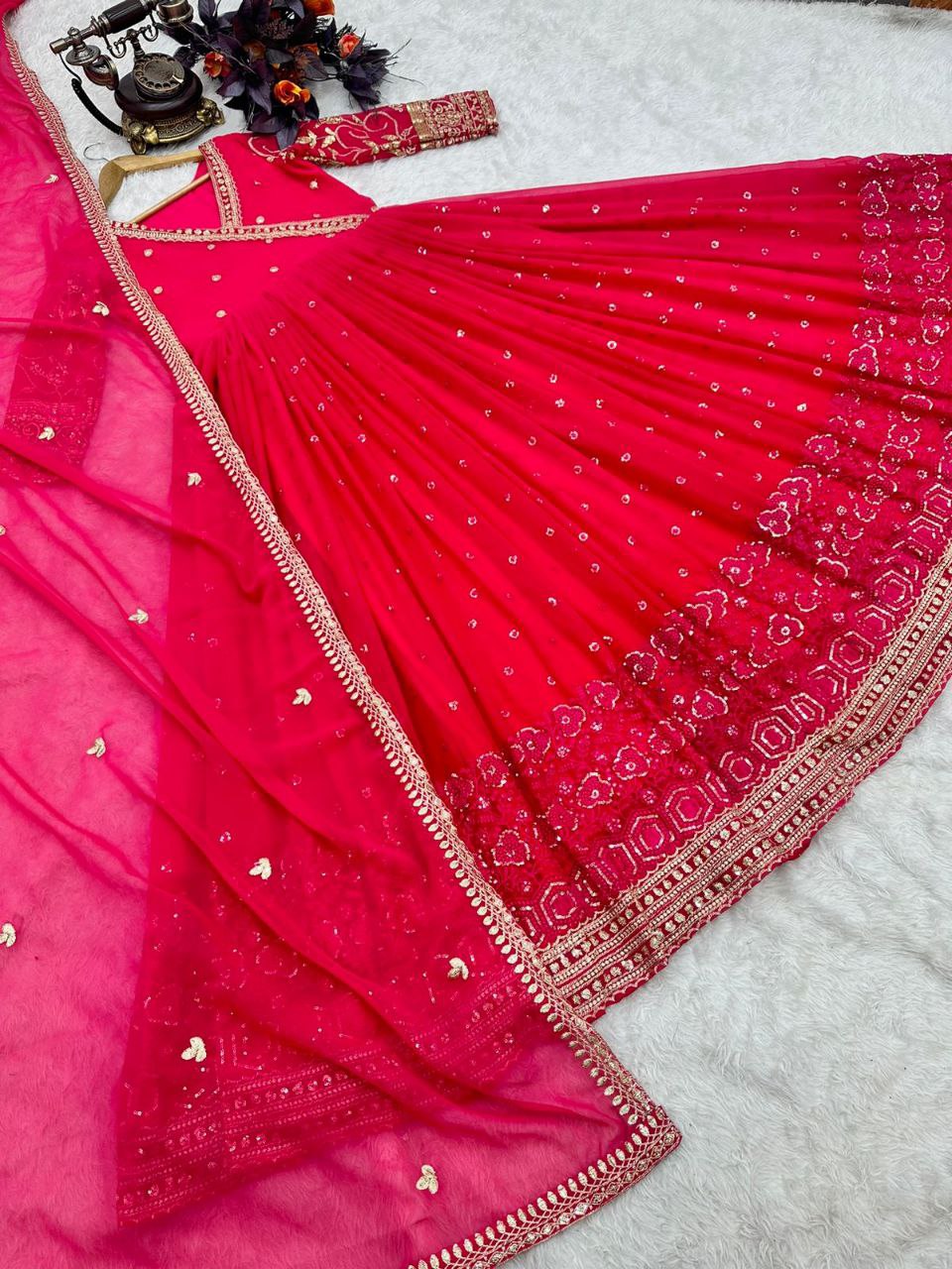 Pink Anarkali Gown in Georgette with Embroidery Sequence Work ClothsVilla
