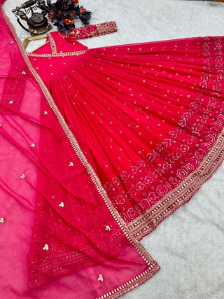 Pink Anarkali Gown in Georgette with Embroidery Sequence Work ClothsVilla