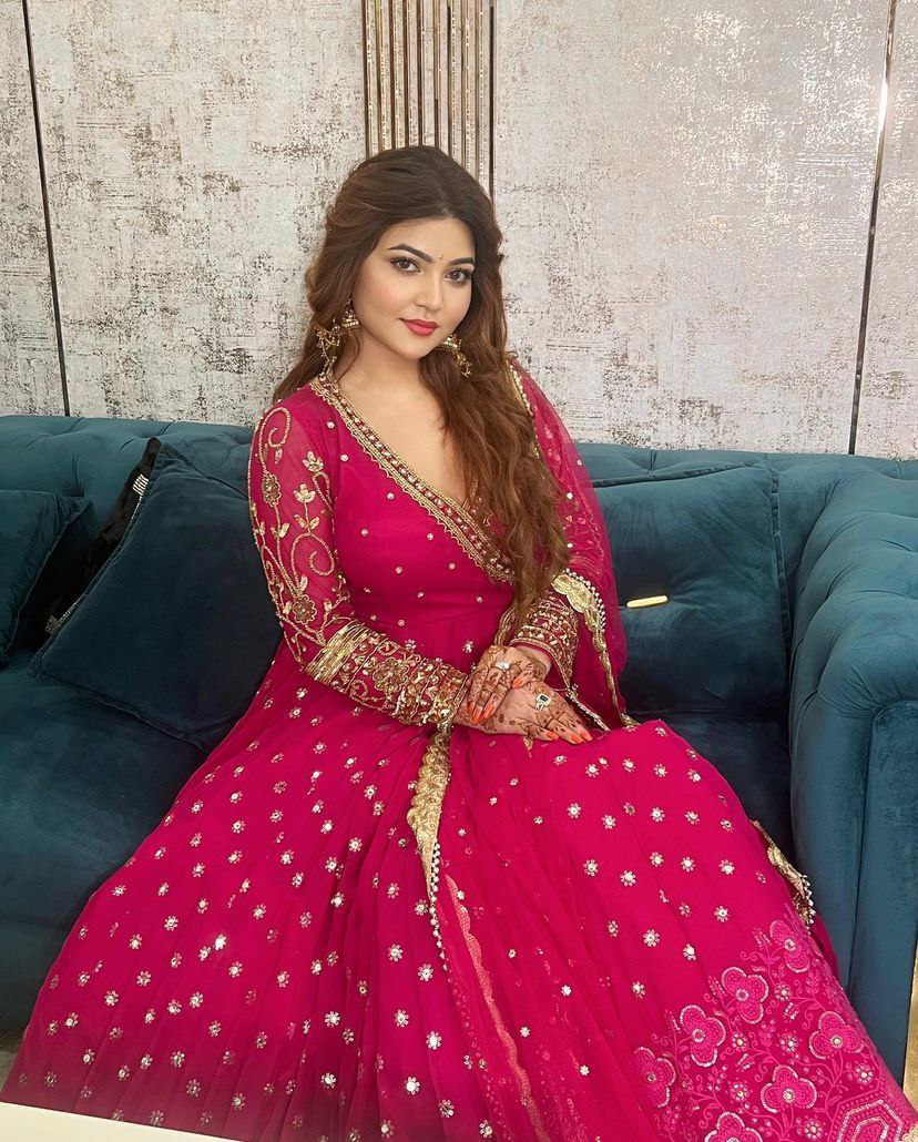 Pink Anarkali Gown in Georgette with Embroidery Sequence Work ClothsVilla