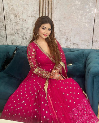 Pink Anarkali Gown in Georgette with Embroidery Sequence Work ClothsVilla