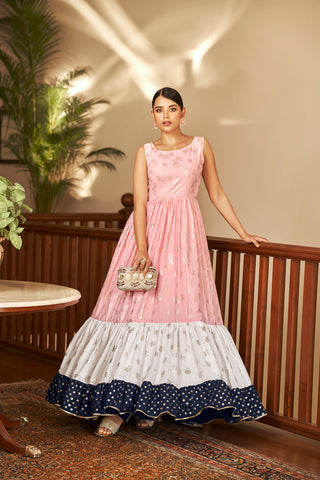Pink Block Print Georgette Salwar Semi Stitched ClothsVilla