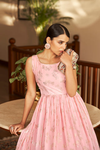 Pink Block Print Georgette Salwar Semi Stitched ClothsVilla