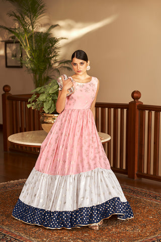 Pink Block Print Georgette Salwar Semi Stitched ClothsVilla