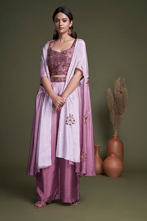 Pink Chinon Festive Wear Regular Fit Koti with Palazzo Collection ClothsVilla.com Main image