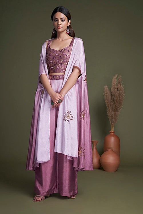 Pink Chinon Festive Wear Regular Fit Koti with Palazzo Collection ClothsVilla.com