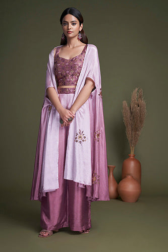Pink Chinon Festive Wear Regular Fit Koti with Palazzo Collection ClothsVilla.com