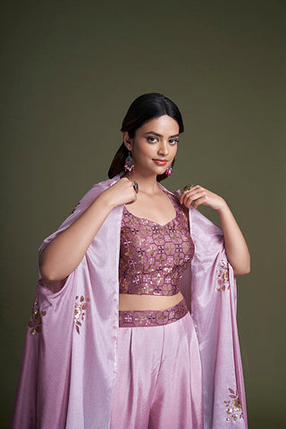 Pink Chinon Festive Wear Regular Fit Koti with Palazzo Collection ClothsVilla.com