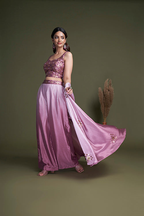Pink Chinon Festive Wear Regular Fit Koti with Palazzo Collection ClothsVilla.com