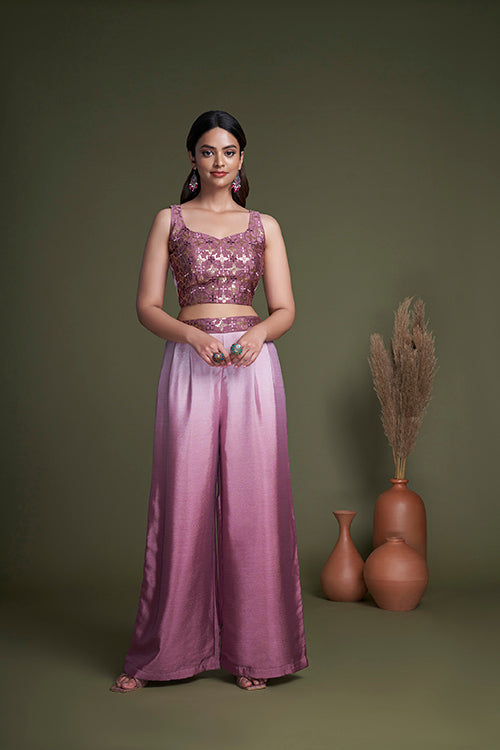 Pink Chinon Festive Wear Regular Fit Koti with Palazzo Collection ClothsVilla.com