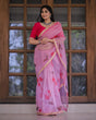 Load image into Gallery viewer, Pink Color Lace Work Flower Print Organza Saree - ClothsVilla.com