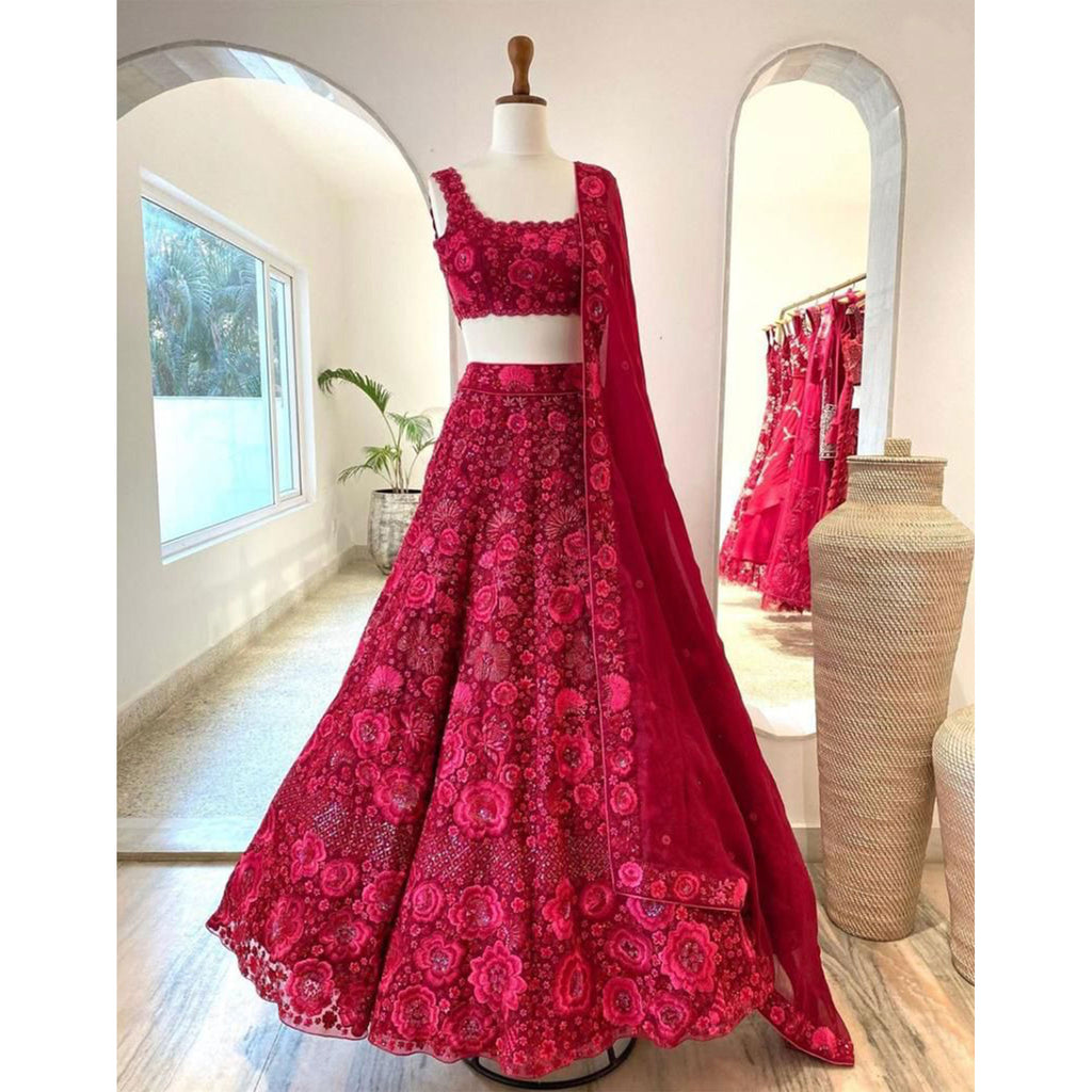 Pink Designer Lehenga Choli in Georgette with Embroidery Sequence work for Wedding and Engagement ClothsVilla