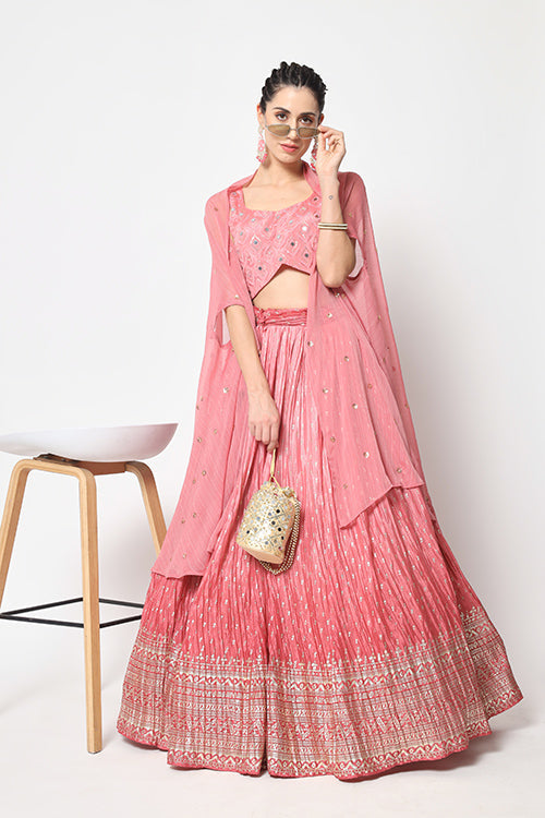Pink Designer Party Wear Lehenga Choli with Fancy Dupatta Style ClothsVilla.com