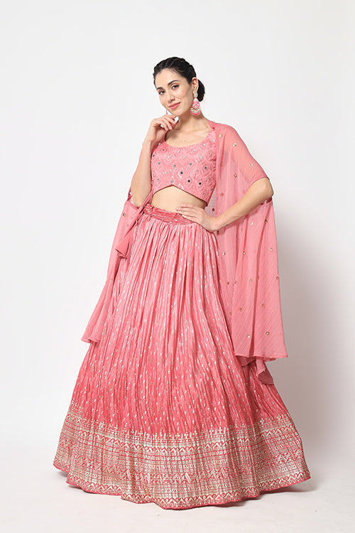 Pink Designer Party Wear Lehenga Choli with Fancy Dupatta Style ClothsVilla.com