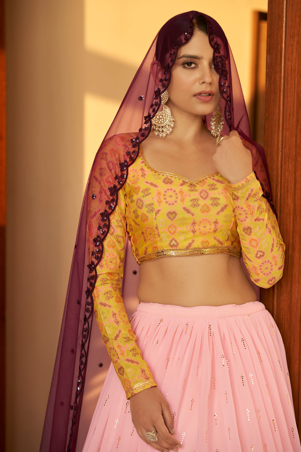 Pink Embellished Mukaish Work Georgette Semi Stitched Lehenga ClothsVilla