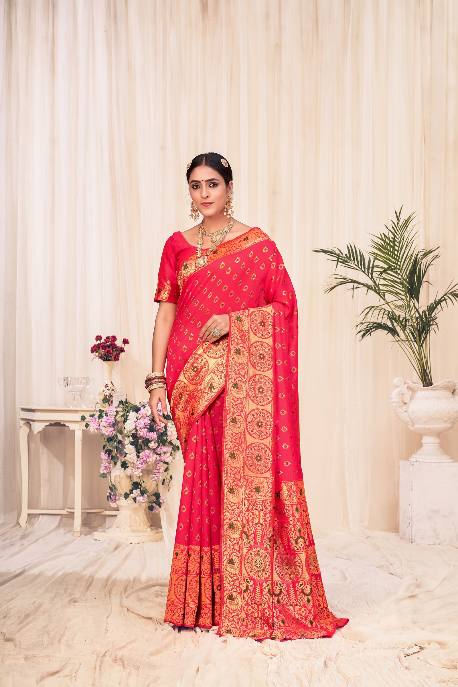 Pink Festive Wear Woven Banarasi Silk Saree ClothsVilla