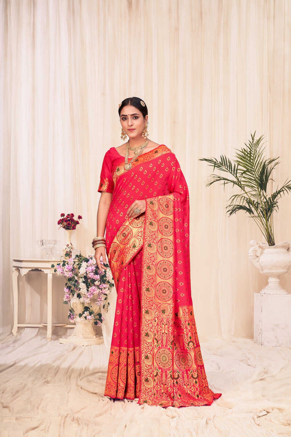 Pink Festive Wear Woven Banarasi Silk Saree ClothsVilla