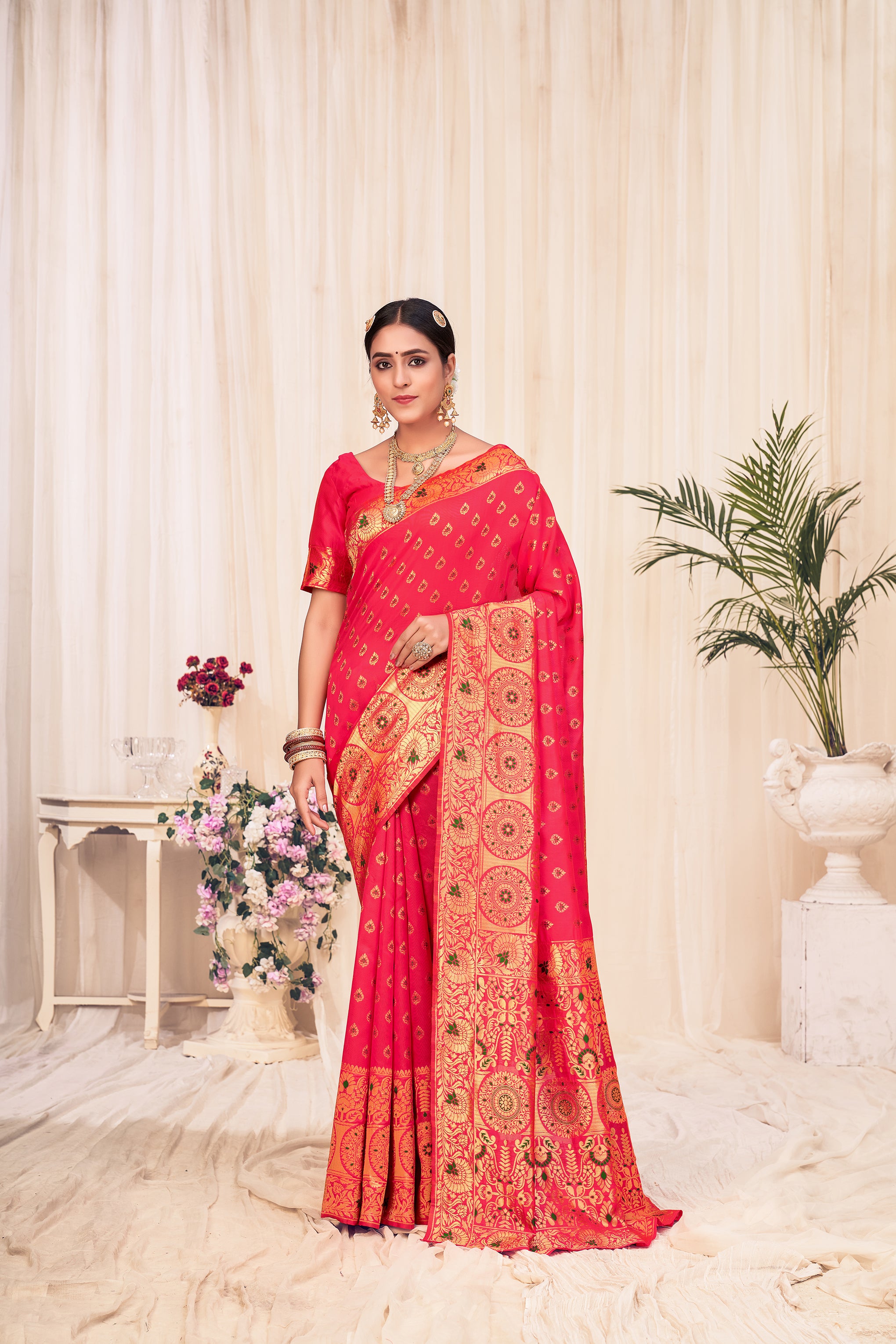 Pink Festive Wear Woven Banarasi Silk Saree ClothsVilla