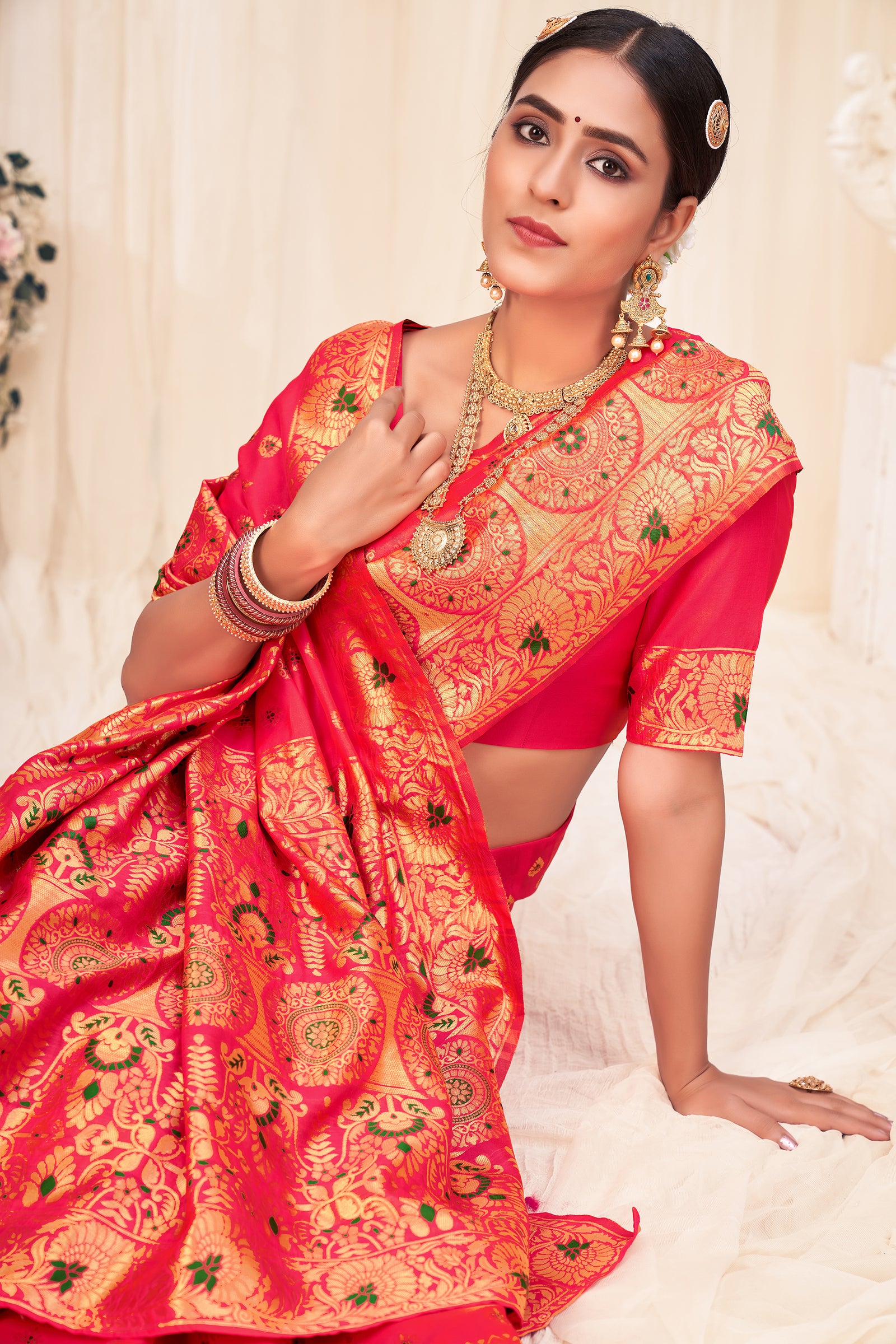 Pink Festive Wear Woven Banarasi Silk Saree ClothsVilla