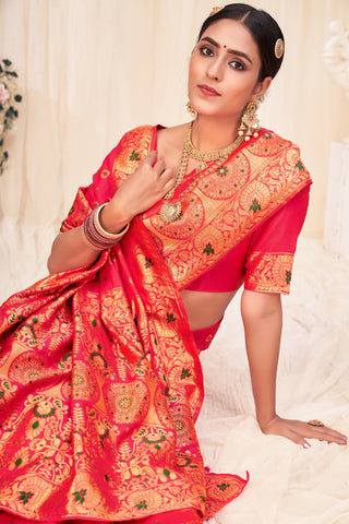 Pink Festive Wear Woven Banarasi Silk Saree ClothsVilla