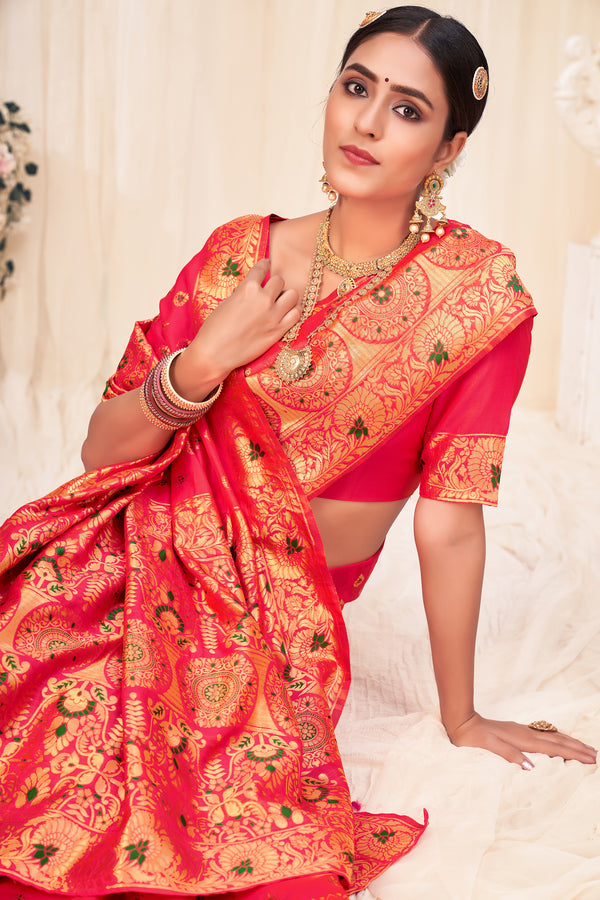 Pink Festive Wear Woven Banarasi Silk Saree ClothsVilla