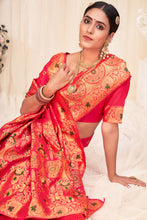 Load image into Gallery viewer, Pink Festive Wear Woven Banarasi Silk Saree ClothsVilla