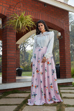Load image into Gallery viewer, Pink Floral Crepe Indo Western Ready To Wear Skirt With Crop Top ClothsVilla