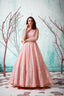 Pink Foil Work Net Party Wear Long Gown ClothsVilla