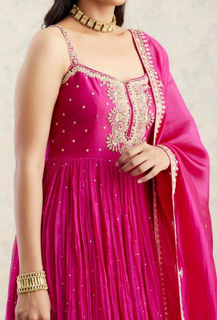 Pink Gown Palazzo Set in Faux Georgette with Embroidery Sequence Work ClothsVilla