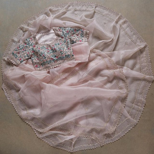 Pink Indian Traditional Partywear Organza Silk Saree For Women Clothsvilla