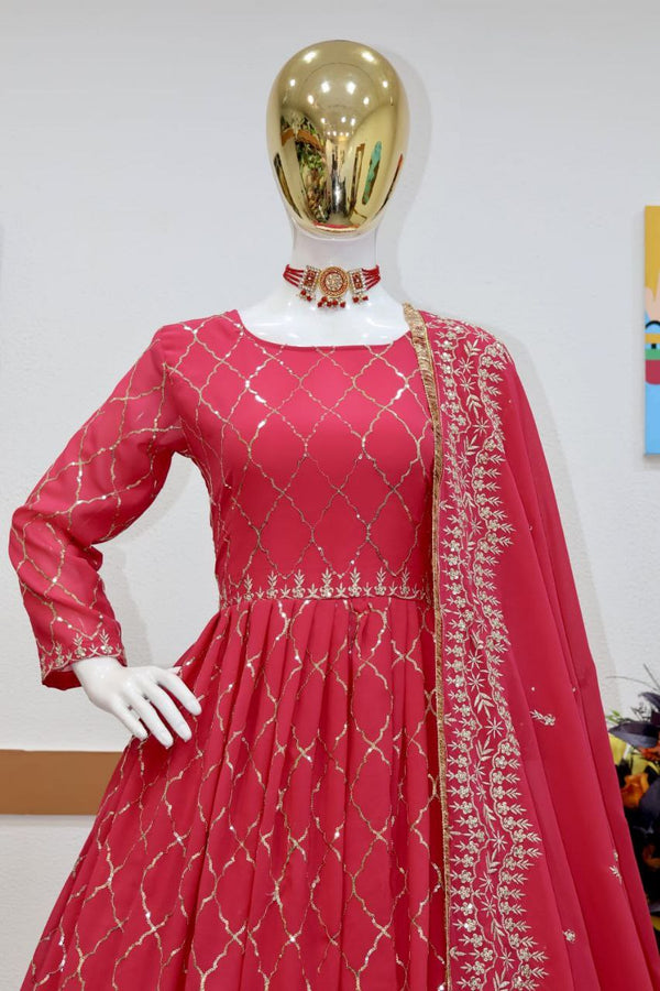 Pink Lehenga Choli in Faux Georgette with Embroidery Sequence Work ClothsVilla