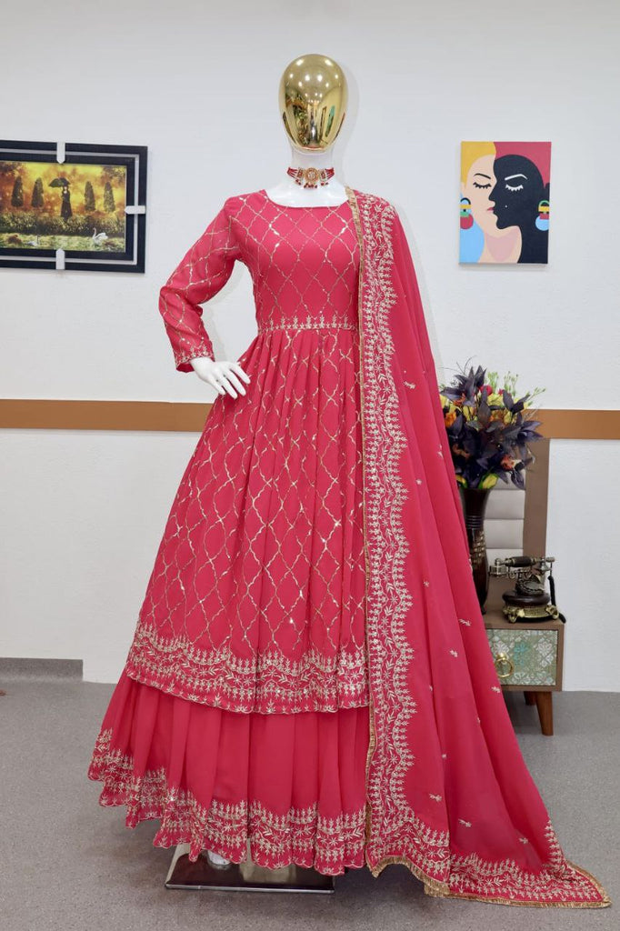 Pink Lehenga Choli in Faux Georgette with Embroidery Sequence Work ClothsVilla