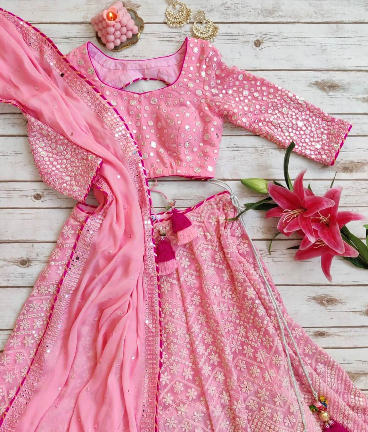 Pink Lehenga Choli in Georgette With Sequence and Mirror Work Secondary image