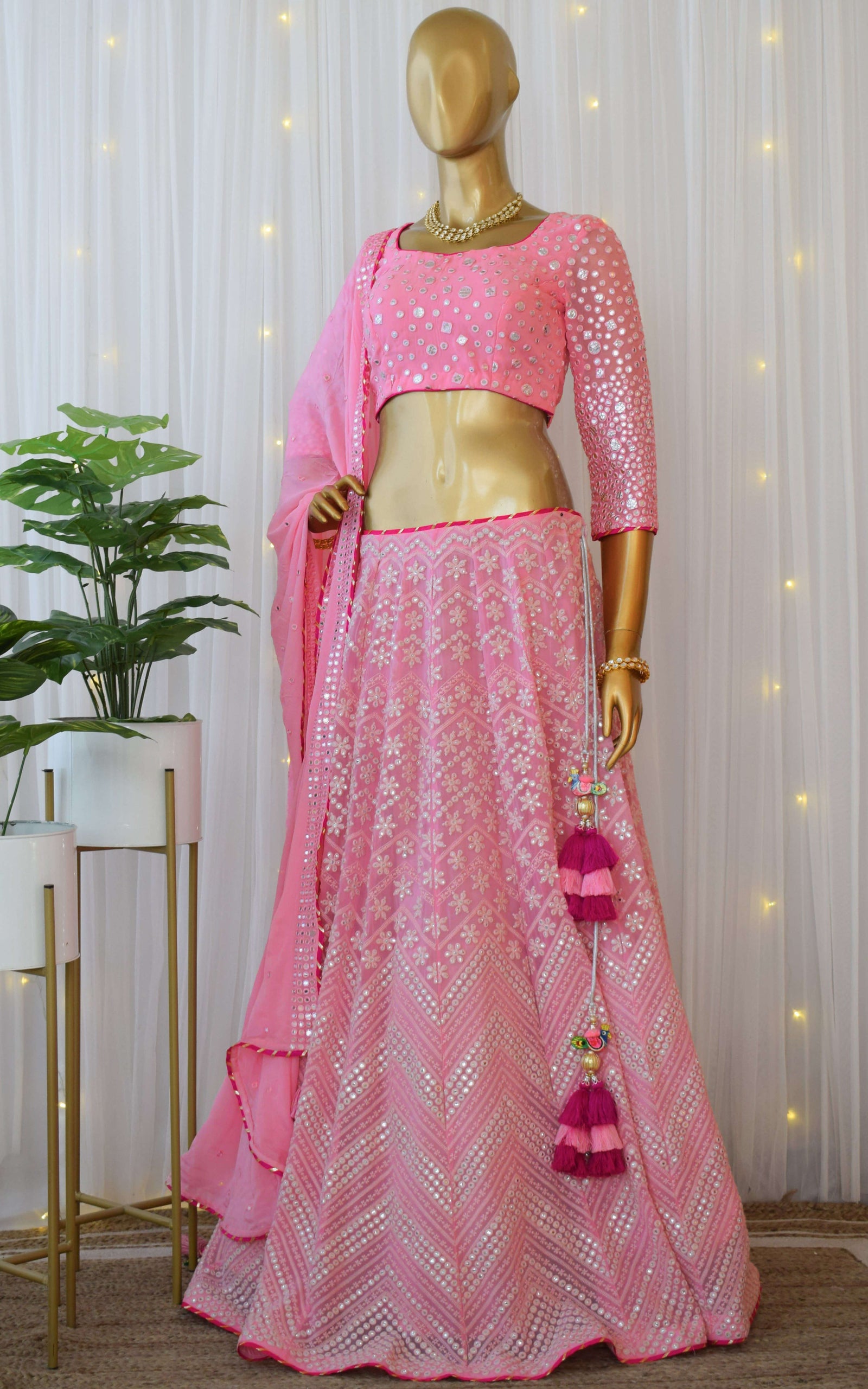 Pink Lehenga Choli in Georgette With Sequence and Mirror Work Clothsvilla