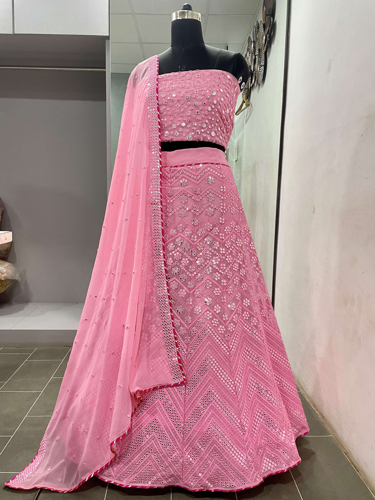 Pink Lehenga Choli in Georgette With Sequence and Mirror Work Clothsvilla