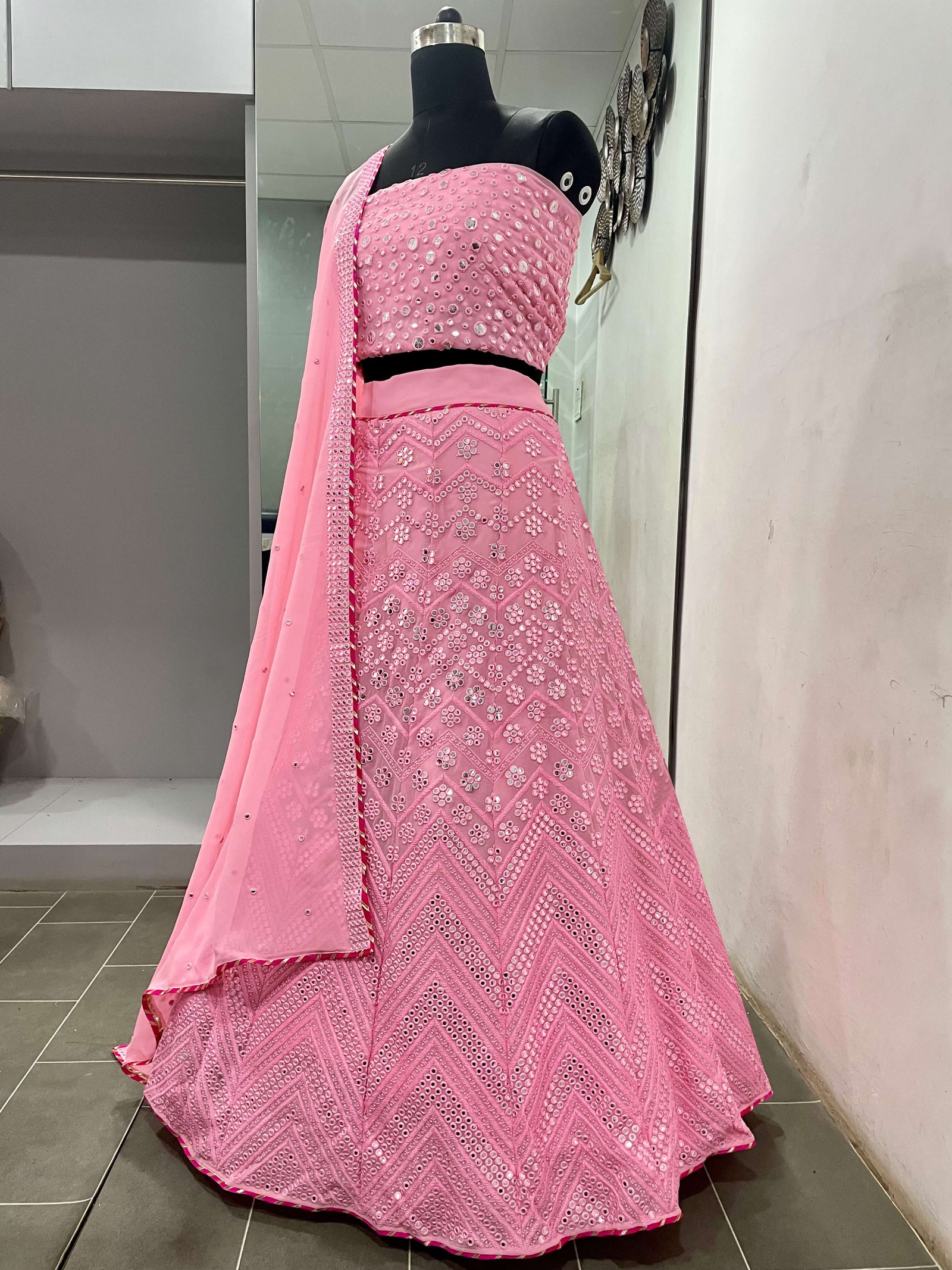 Pink Lehenga Choli in Georgette With Sequence and Mirror Work Clothsvilla