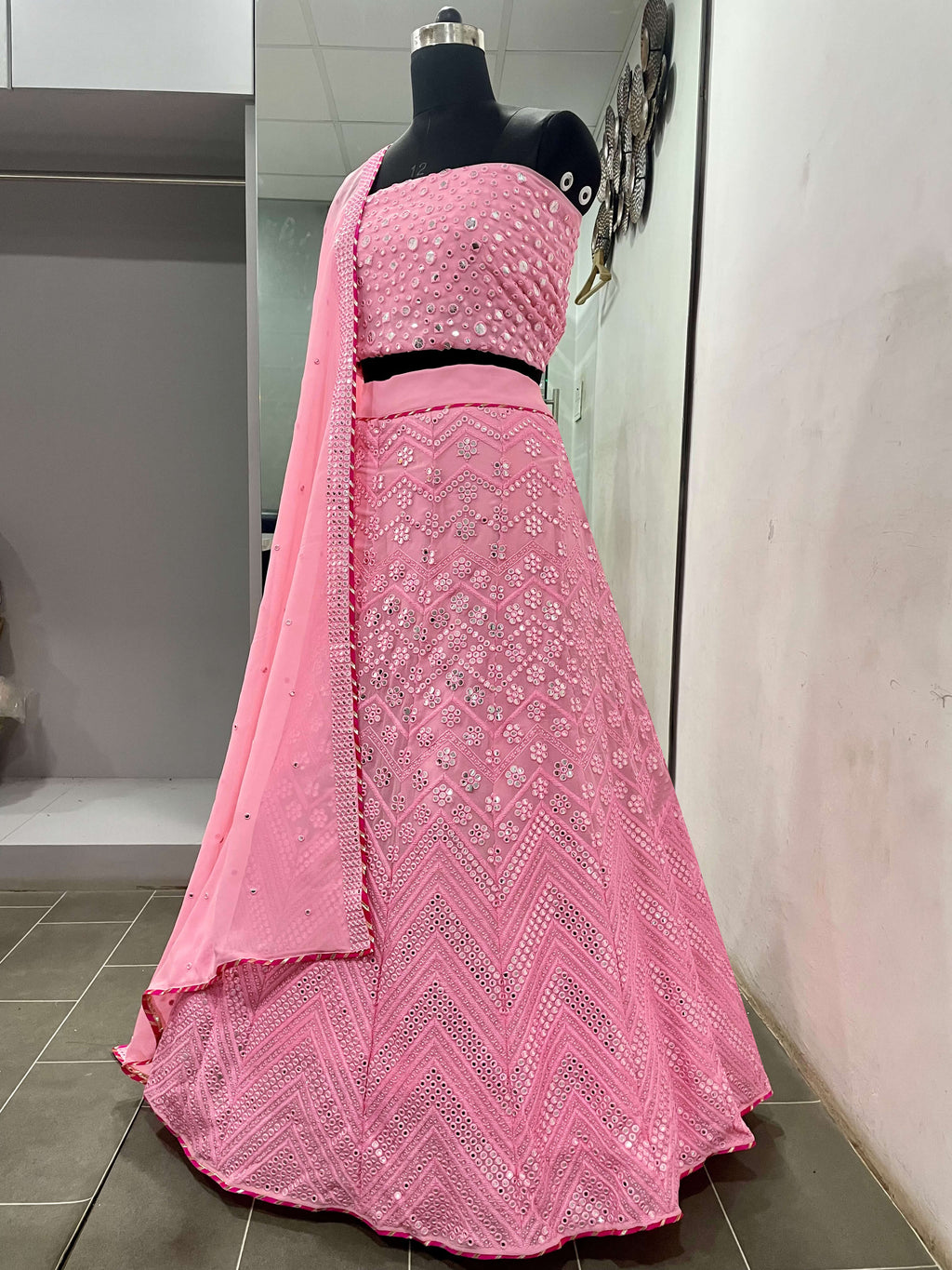 Pink Lehenga Choli in Georgette With Sequence and Mirror Work Clothsvilla