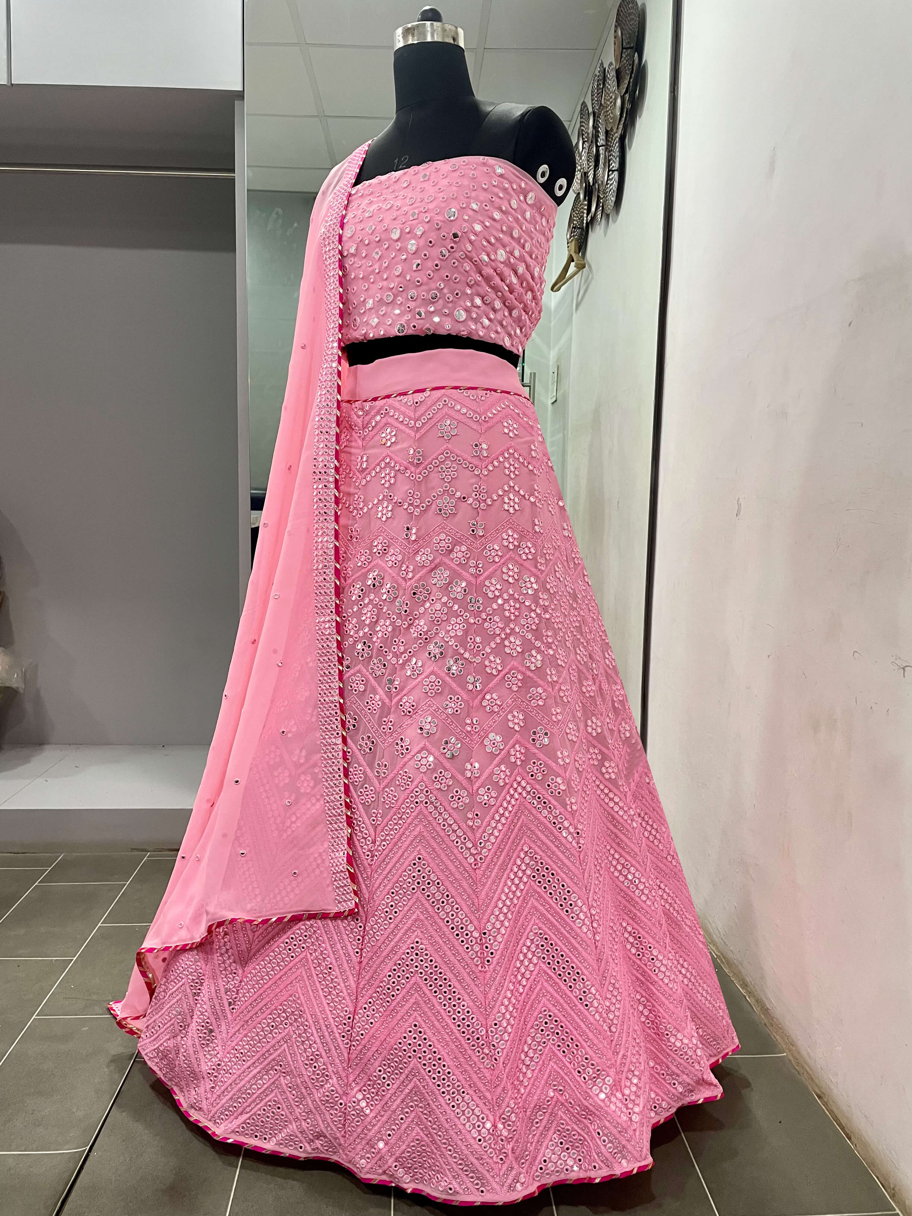Pink Lehenga Choli in Georgette With Sequence and Mirror Work Clothsvilla