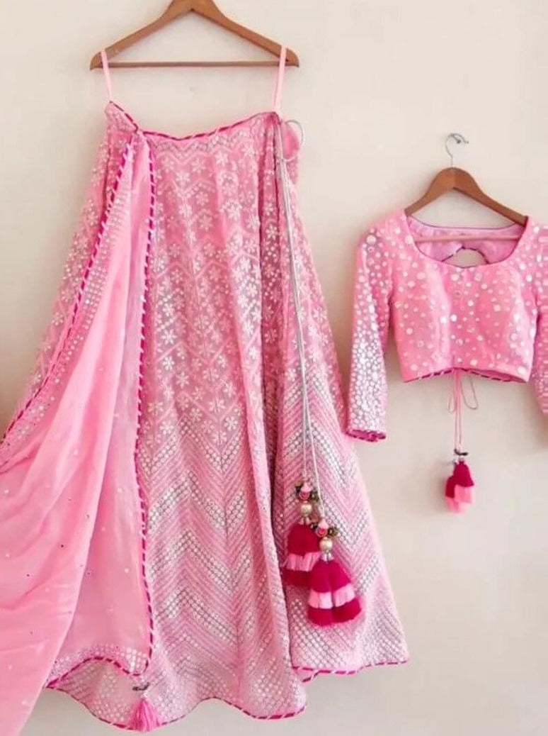 Pink Lehenga Choli in Georgette With Sequence and Mirror Work Clothsvilla Main image