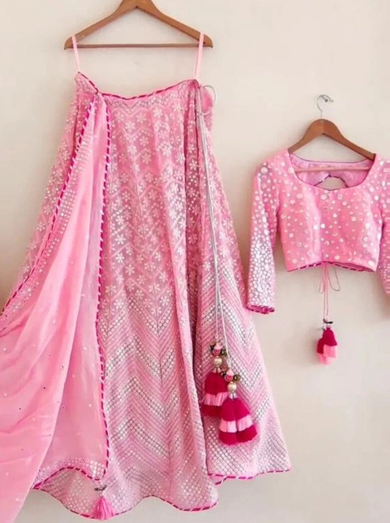 Pink Lehenga Choli in Georgette With Sequence and Mirror Work Clothsvilla