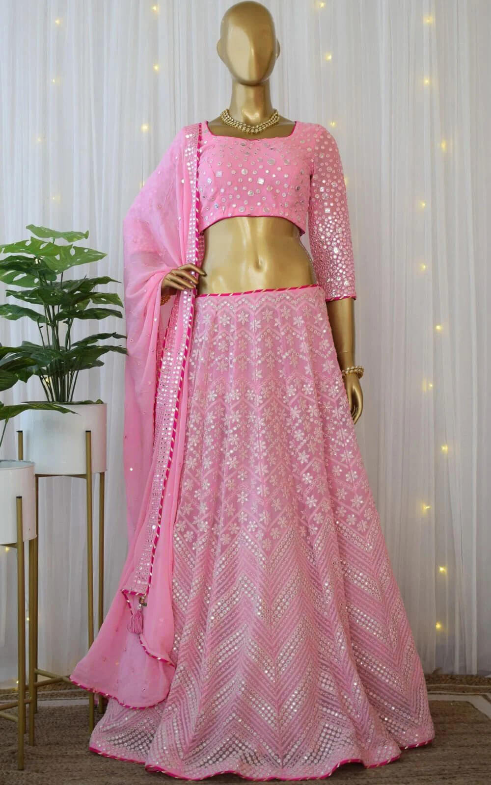 Pink Lehenga Choli in Georgette With Sequence and Mirror Work Clothsvilla